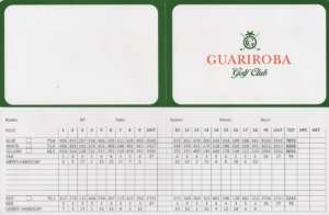 Scorecard vom Golfplatz vom Fazenda Guariroba Golfclub bei Campinas.