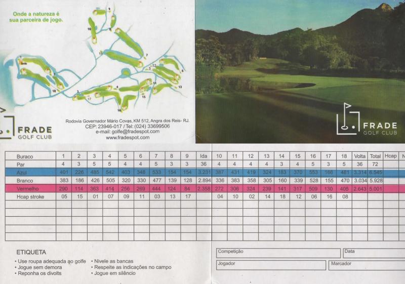 Scorecard vom FRADE Golfclub in Angra dos Reis.