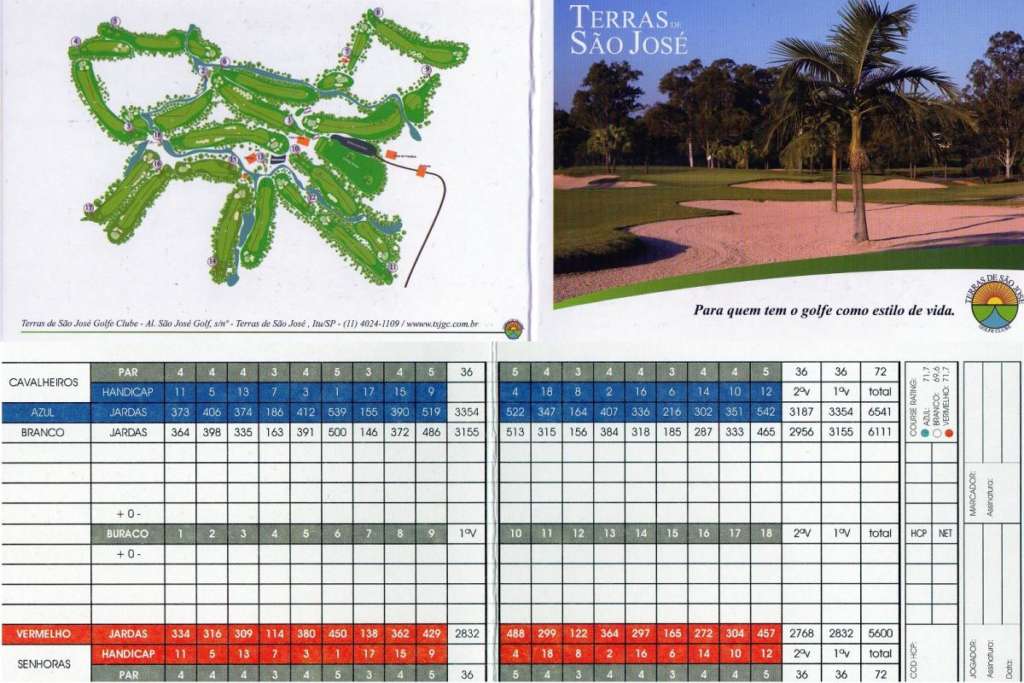 Scorecard vom Golfplatz vom Terras de Sao Jose Golfclub bei Itu.